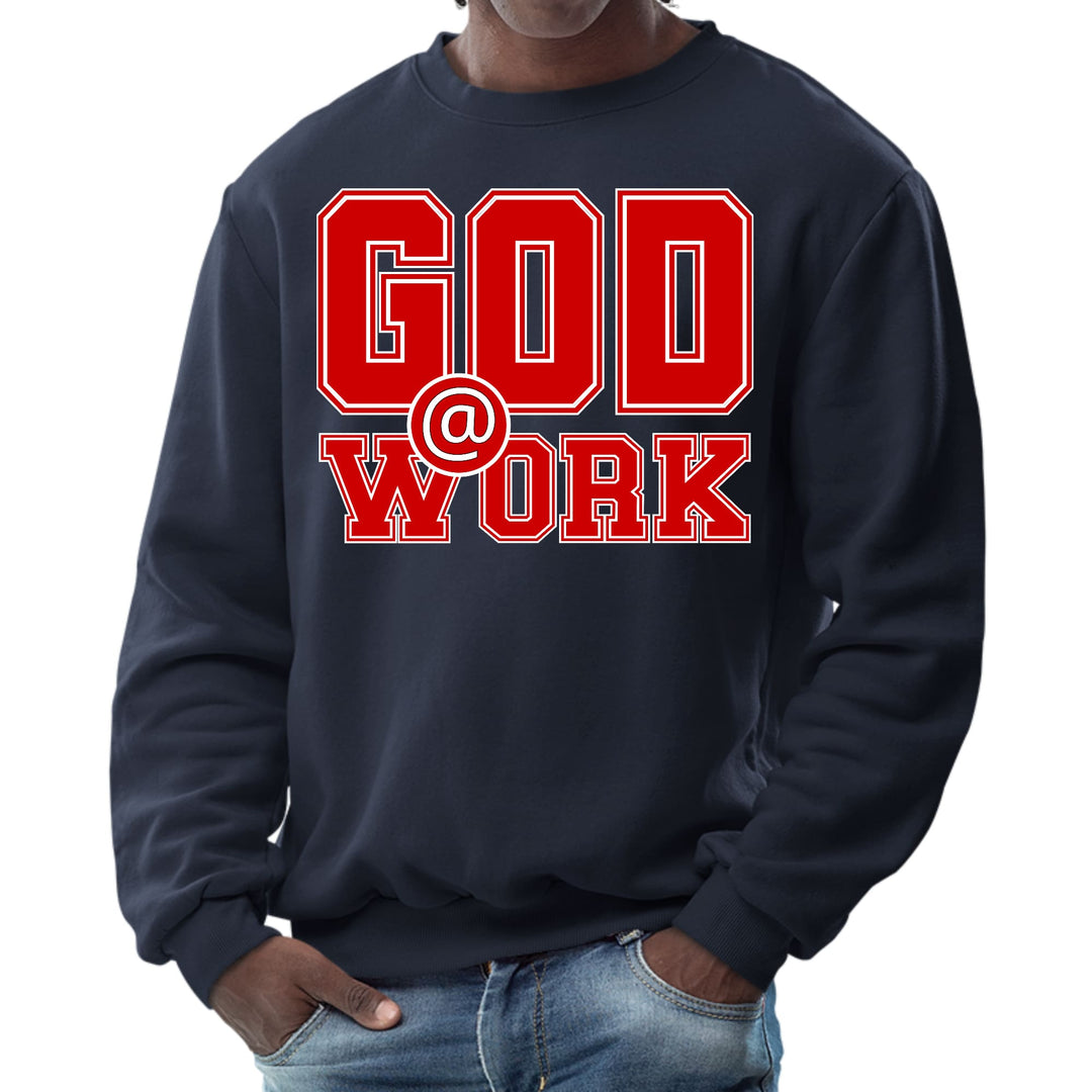 Mens Graphic Sweatshirt God @ Work Red and White Print - Mens | Sweatshirts