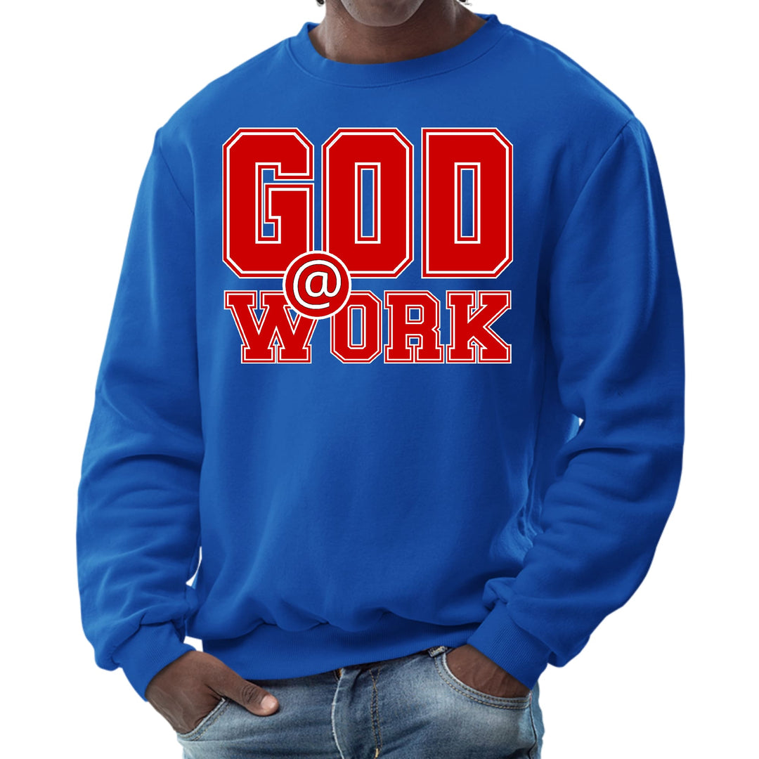 Mens Graphic Sweatshirt God @ Work Red and White Print - Mens | Sweatshirts