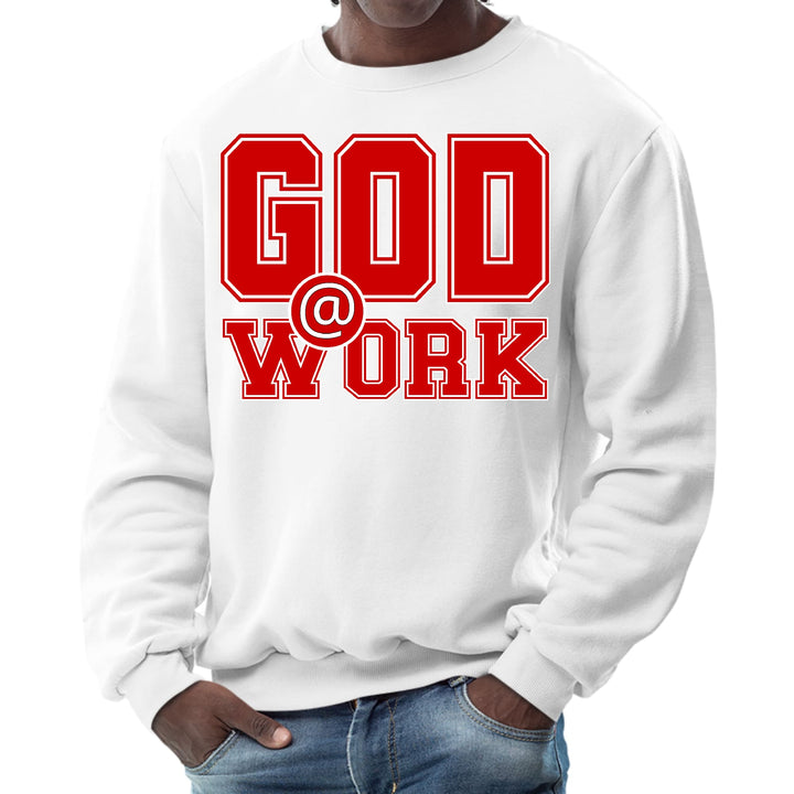 Mens Graphic Sweatshirt God @ Work Red and White Print - Mens | Sweatshirts