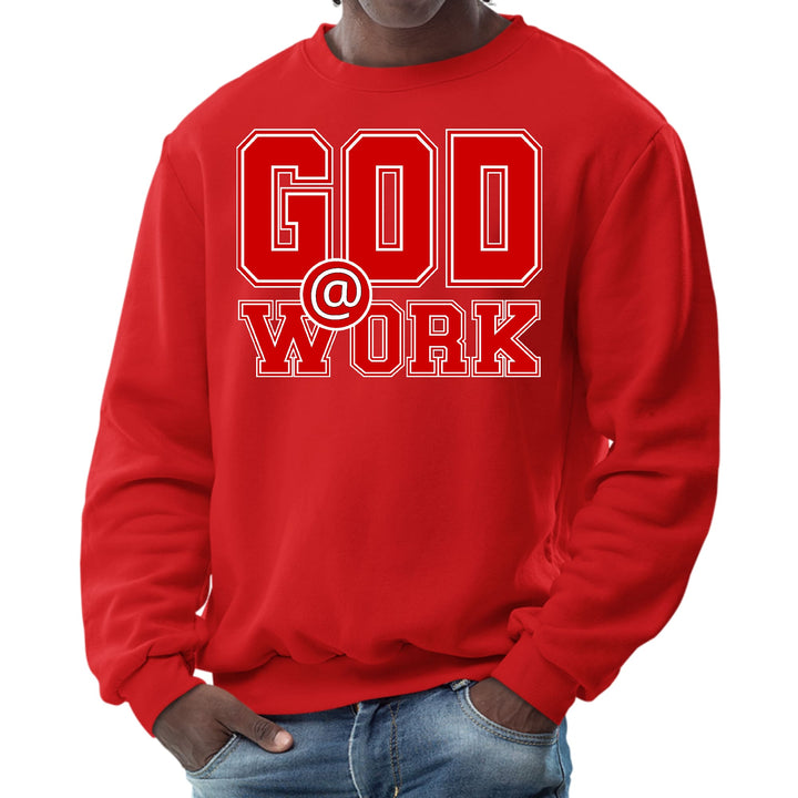 Mens Graphic Sweatshirt God @ Work Red and White Print - Mens | Sweatshirts