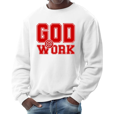 Mens Graphic Sweatshirt God @ Work Red And White Print - Mens | Sweatshirts