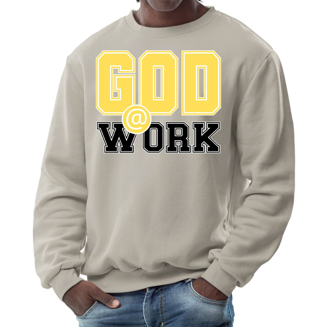 Mens Graphic Sweatshirt God @ Work Yellow and Black Print - Mens | Sweatshirts