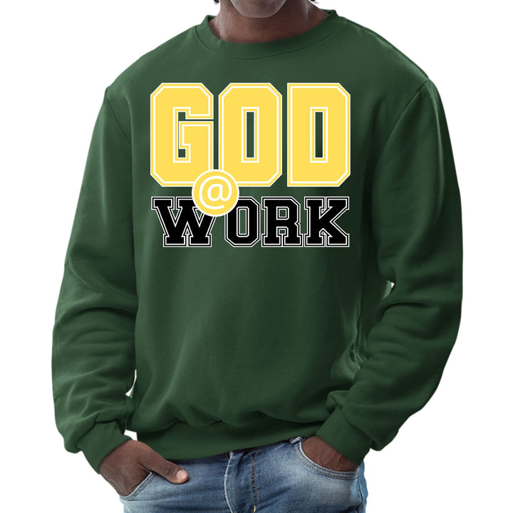 Mens Graphic Sweatshirt God @ Work Yellow and Black Print - Mens | Sweatshirts