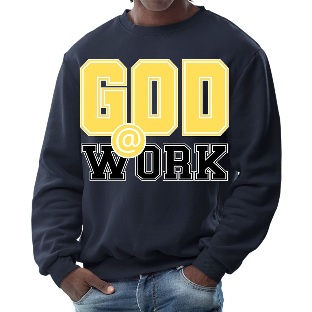 Mens Graphic Sweatshirt God @ Work Yellow And Black Print - Mens | Sweatshirts