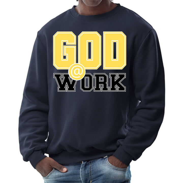 Mens Graphic Sweatshirt God @ Work Yellow and Black Print - Mens | Sweatshirts