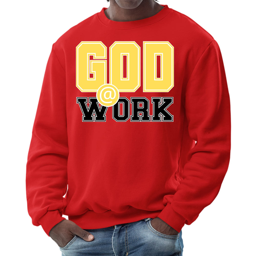 Mens Graphic Sweatshirt God @ Work Yellow and Black Print - Mens | Sweatshirts