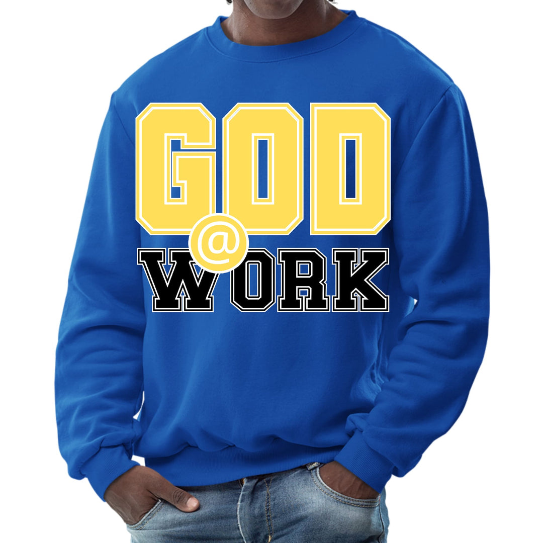 Mens Graphic Sweatshirt God @ Work Yellow And Black Print - Mens | Sweatshirts