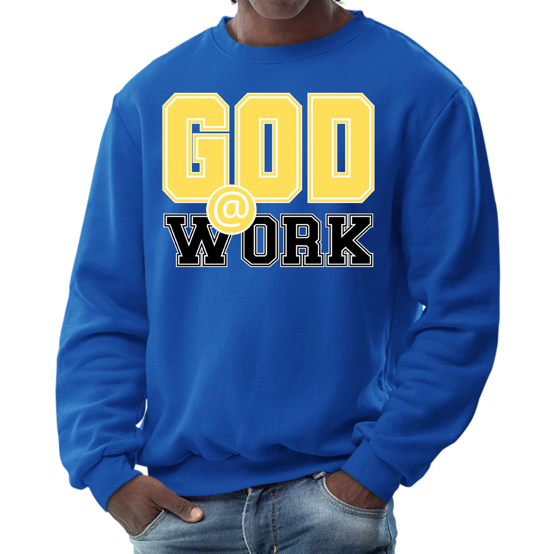 Mens Graphic Sweatshirt God @ Work Yellow and Black Print - Mens | Sweatshirts