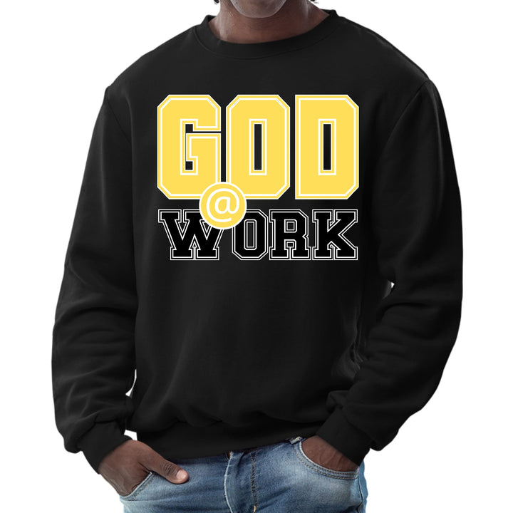 Mens Graphic Sweatshirt God @ Work Yellow and Black Print - Mens | Sweatshirts