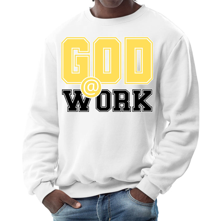 Mens Graphic Sweatshirt God @ Work Yellow and Black Print - Mens | Sweatshirts