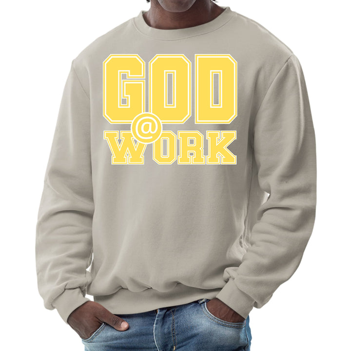 Mens Graphic Sweatshirt God @ Work Yellow and White Print - Mens | Sweatshirts