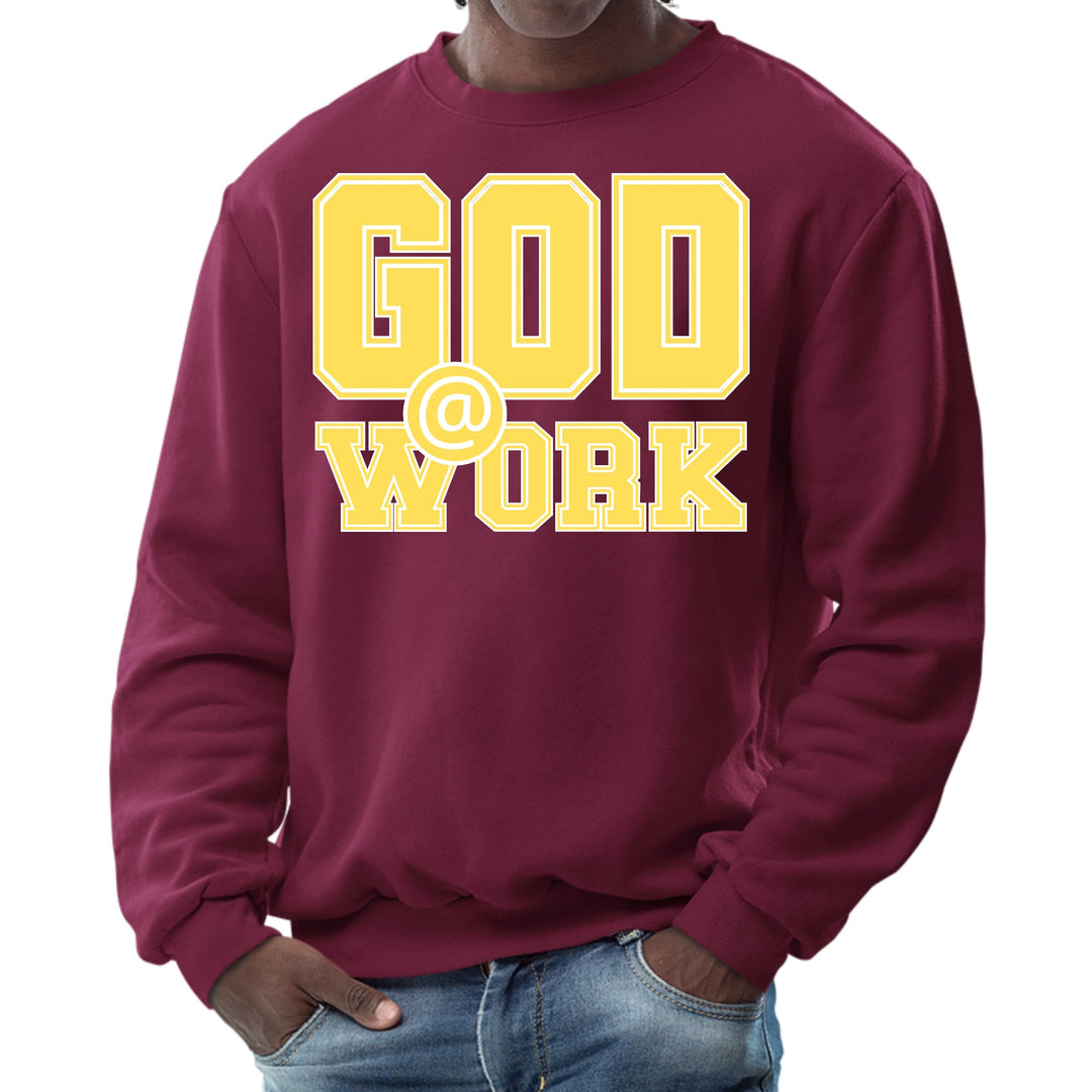 Mens Graphic Sweatshirt God @ Work Yellow and White Print - Mens | Sweatshirts