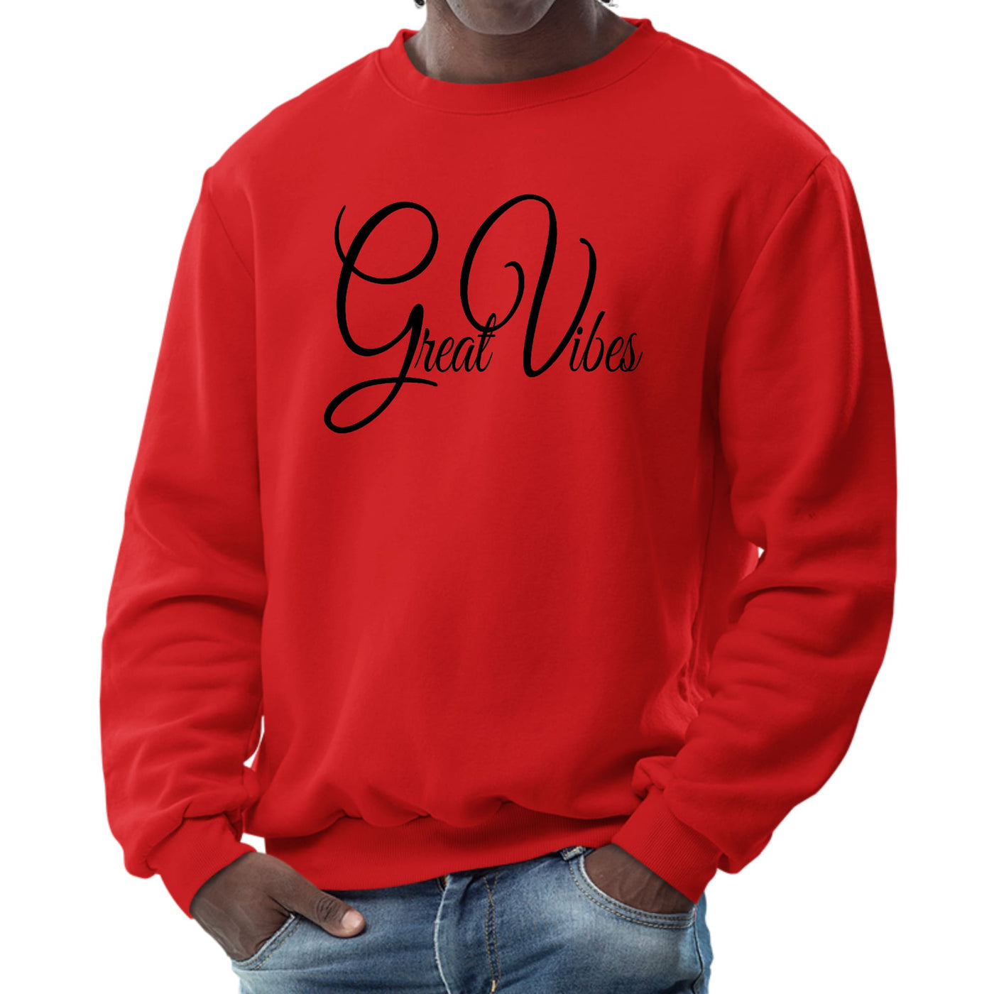 Mens Graphic Sweatshirt Great Vibes Black Illustration - Mens | Sweatshirts