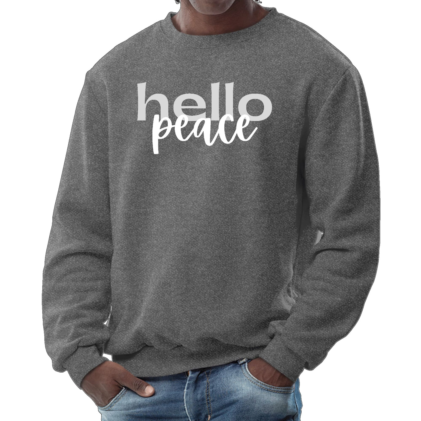 Mens Graphic Sweatshirt Hello Peace Motivational Peaceful Aspiration - Mens