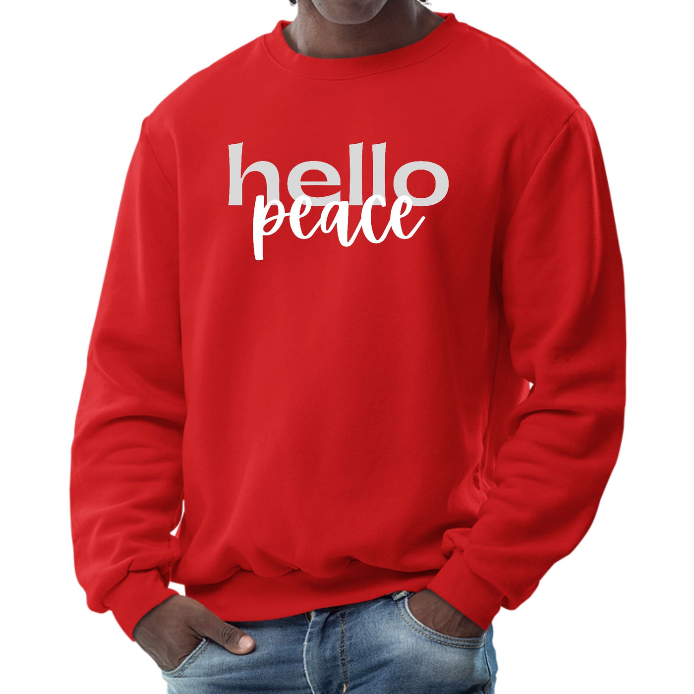 Mens Graphic Sweatshirt Hello Peace Motivational Peaceful Aspiration - Mens