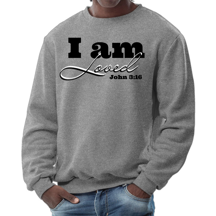 Mens Graphic Sweatshirt i am Loved - John 3:16 Black Illustration - Mens