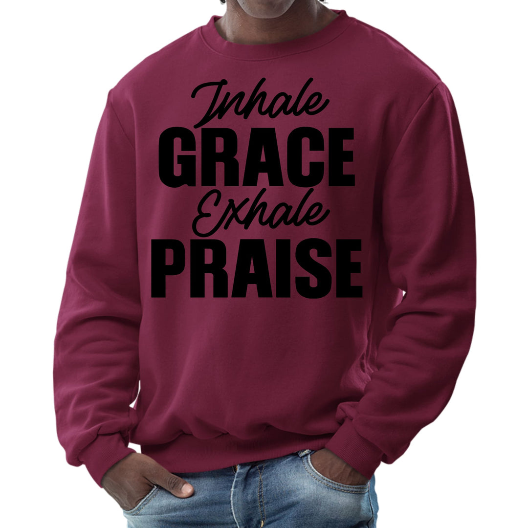 Mens Graphic Sweatshirt Inhale Grace Exhale Praise Black Illustration - Mens