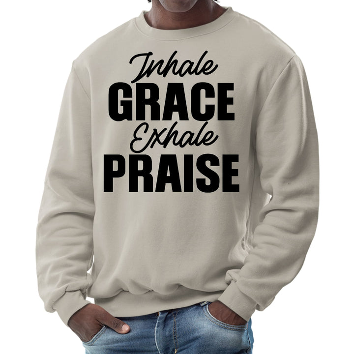 Mens Graphic Sweatshirt Inhale Grace Exhale Praise Black Illustration - Mens