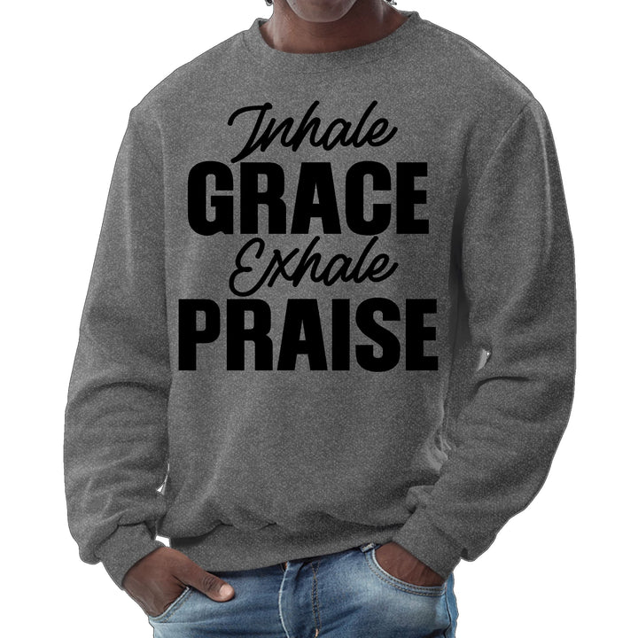 Mens Graphic Sweatshirt Inhale Grace Exhale Praise Black Illustration - Mens