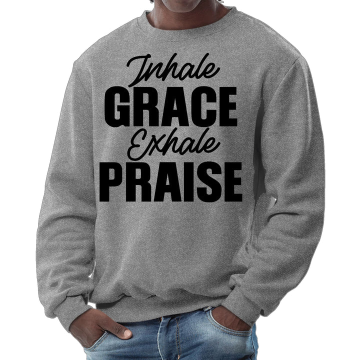 Mens Graphic Sweatshirt Inhale Grace Exhale Praise Black Illustration - Mens