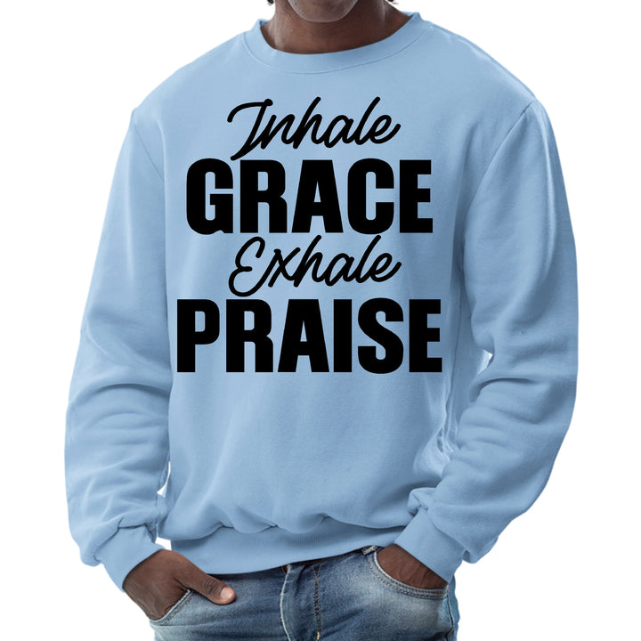 Mens Graphic Sweatshirt Inhale Grace Exhale Praise Black Illustration - Mens