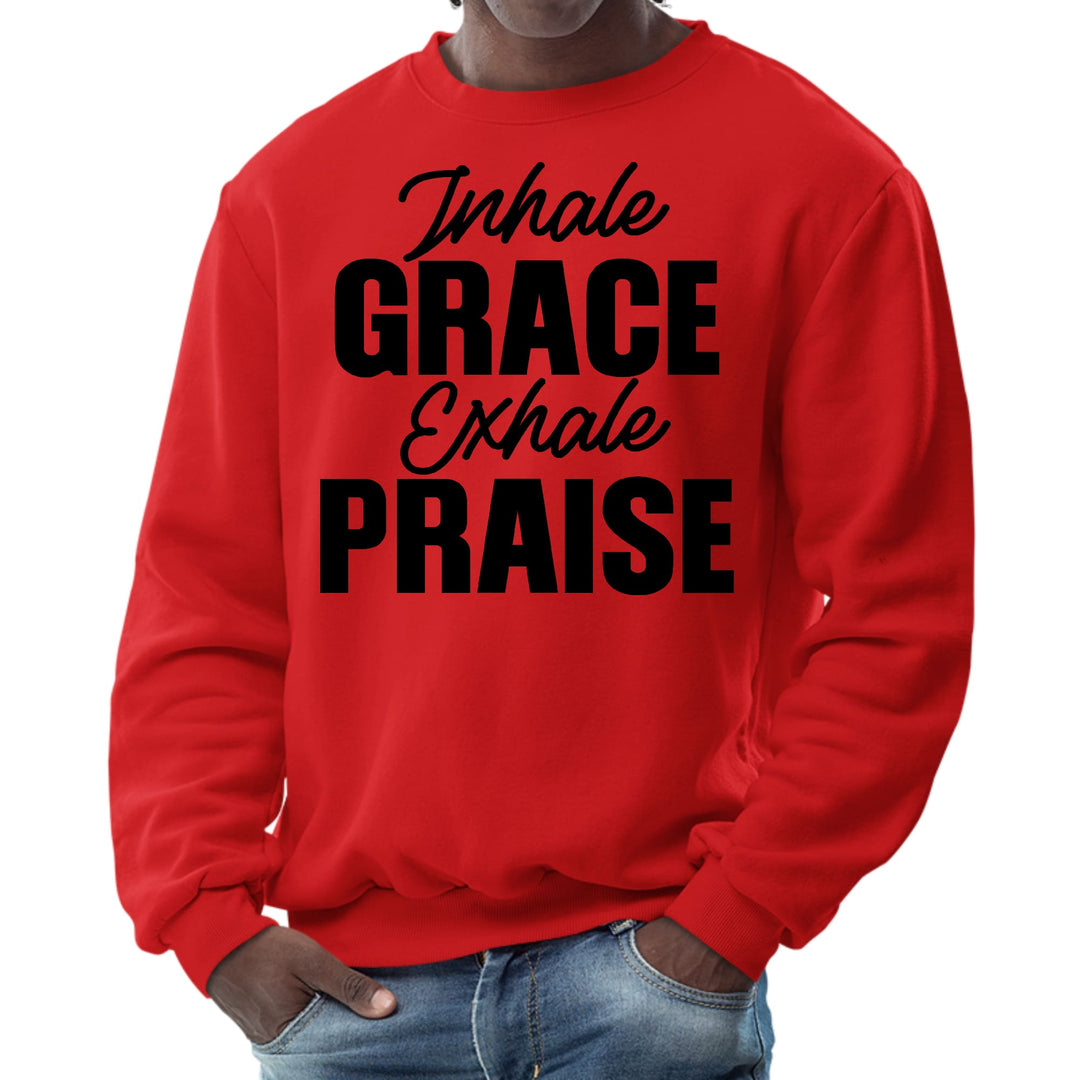 Mens Graphic Sweatshirt Inhale Grace Exhale Praise Black Illustration - Mens