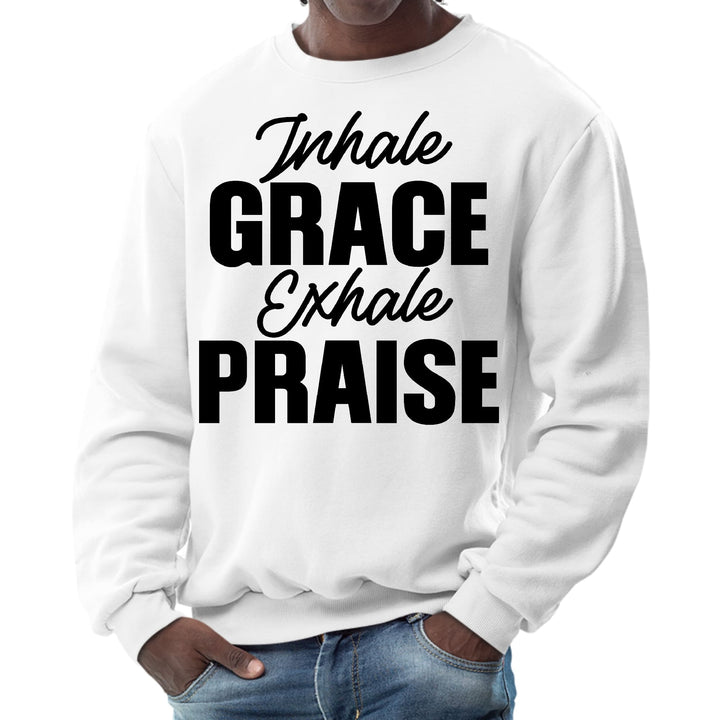 Mens Graphic Sweatshirt Inhale Grace Exhale Praise Black Illustration - Mens