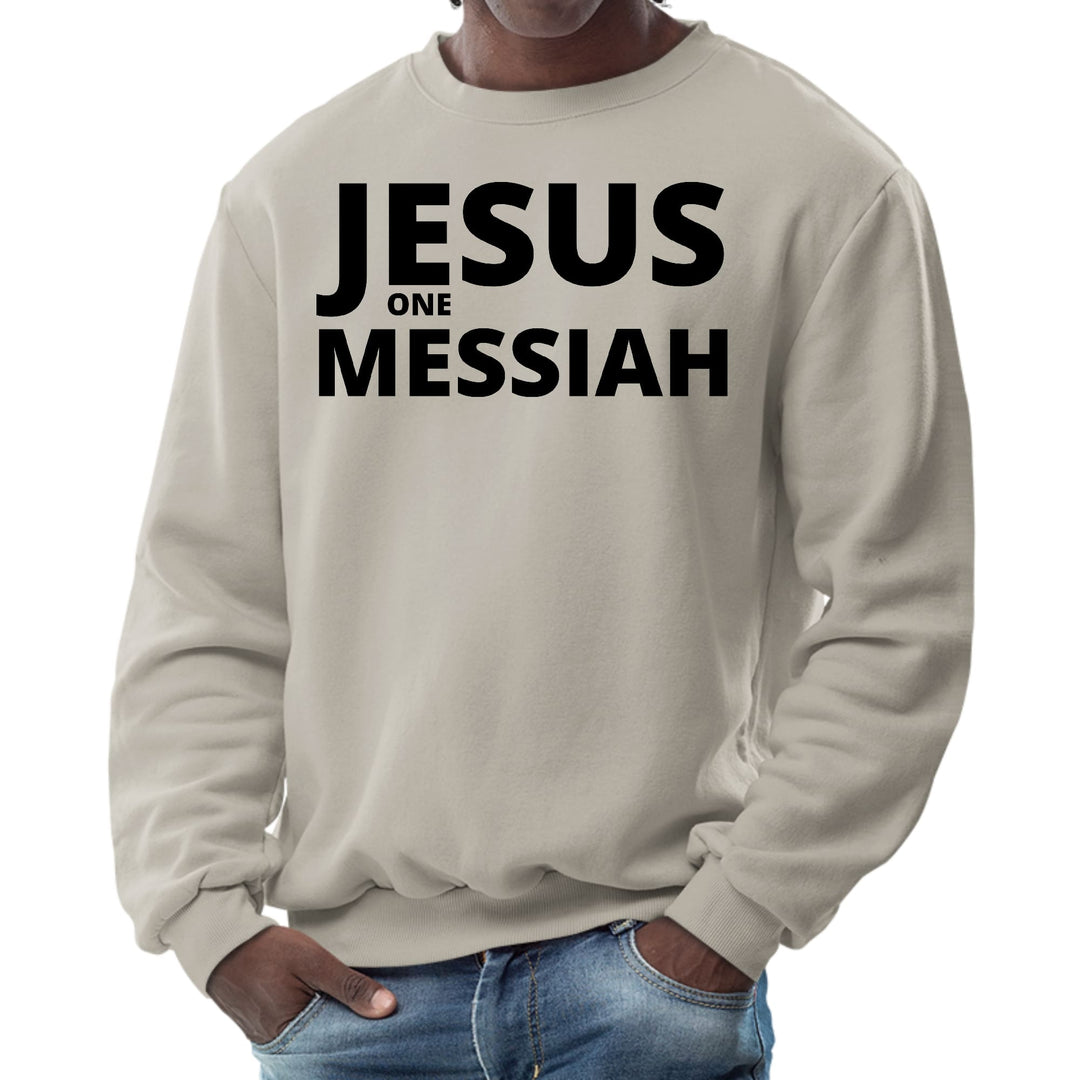 Mens Graphic Sweatshirt Jesus one Messiah Black Illustration - Mens