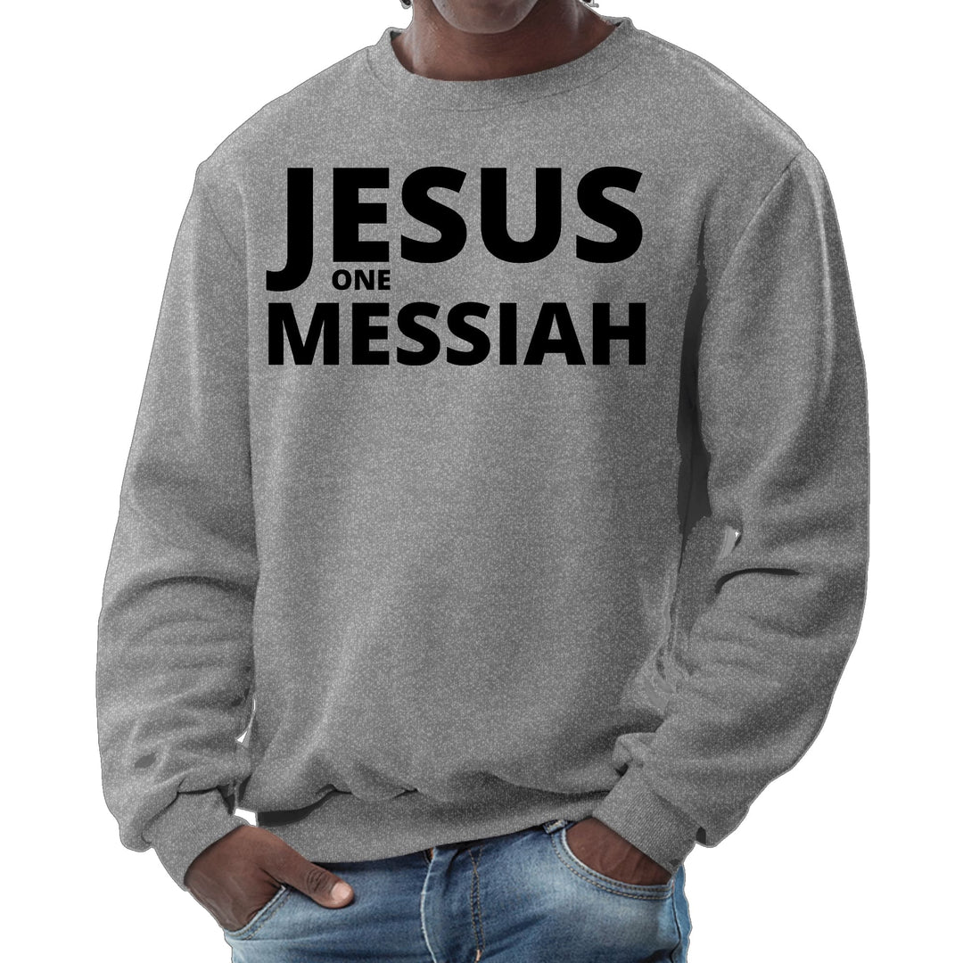 Mens Graphic Sweatshirt Jesus one Messiah Black Illustration - Mens