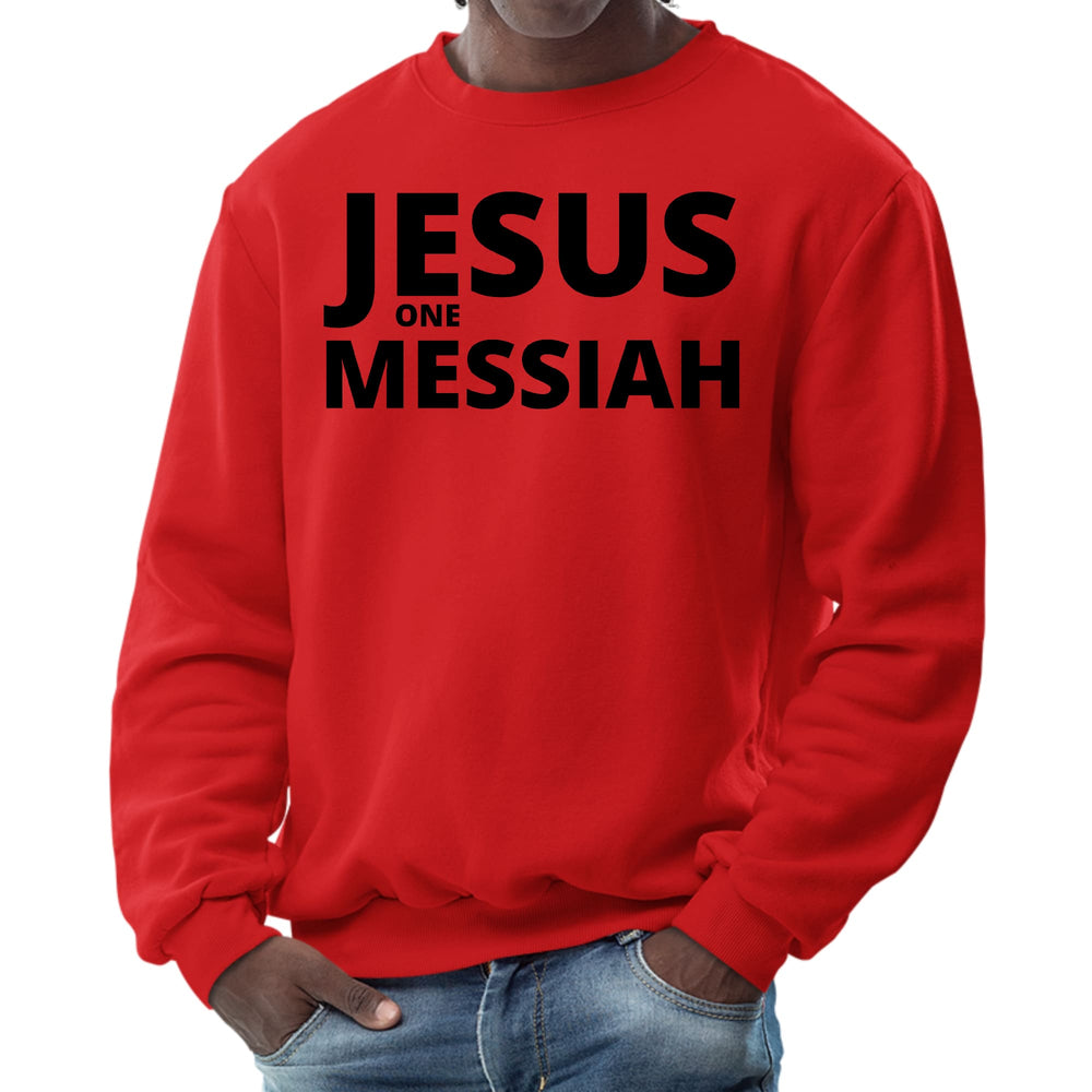 Mens Graphic Sweatshirt - Jesus one Messiah Black Illustration - Mens