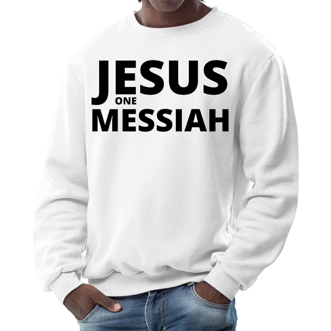 Mens Graphic Sweatshirt Jesus one Messiah Black Illustration - Mens