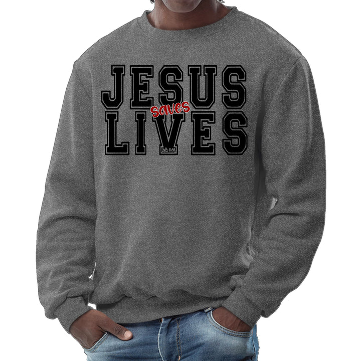 Mens Graphic Sweatshirt Jesus Saves Lives Black Red Illustration - Mens