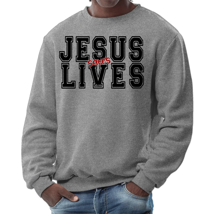 Mens Graphic Sweatshirt Jesus Saves Lives Black Red Illustration - Mens