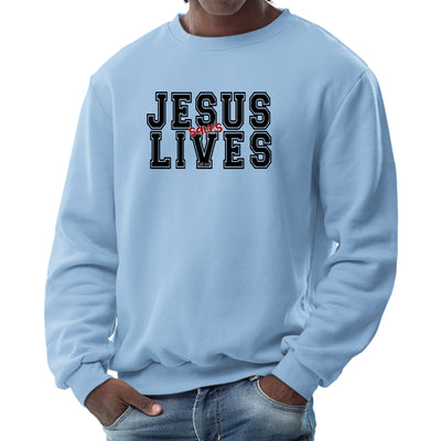 Mens Graphic Sweatshirt Jesus Saves Lives Black Red Illustration - Sweatshirts