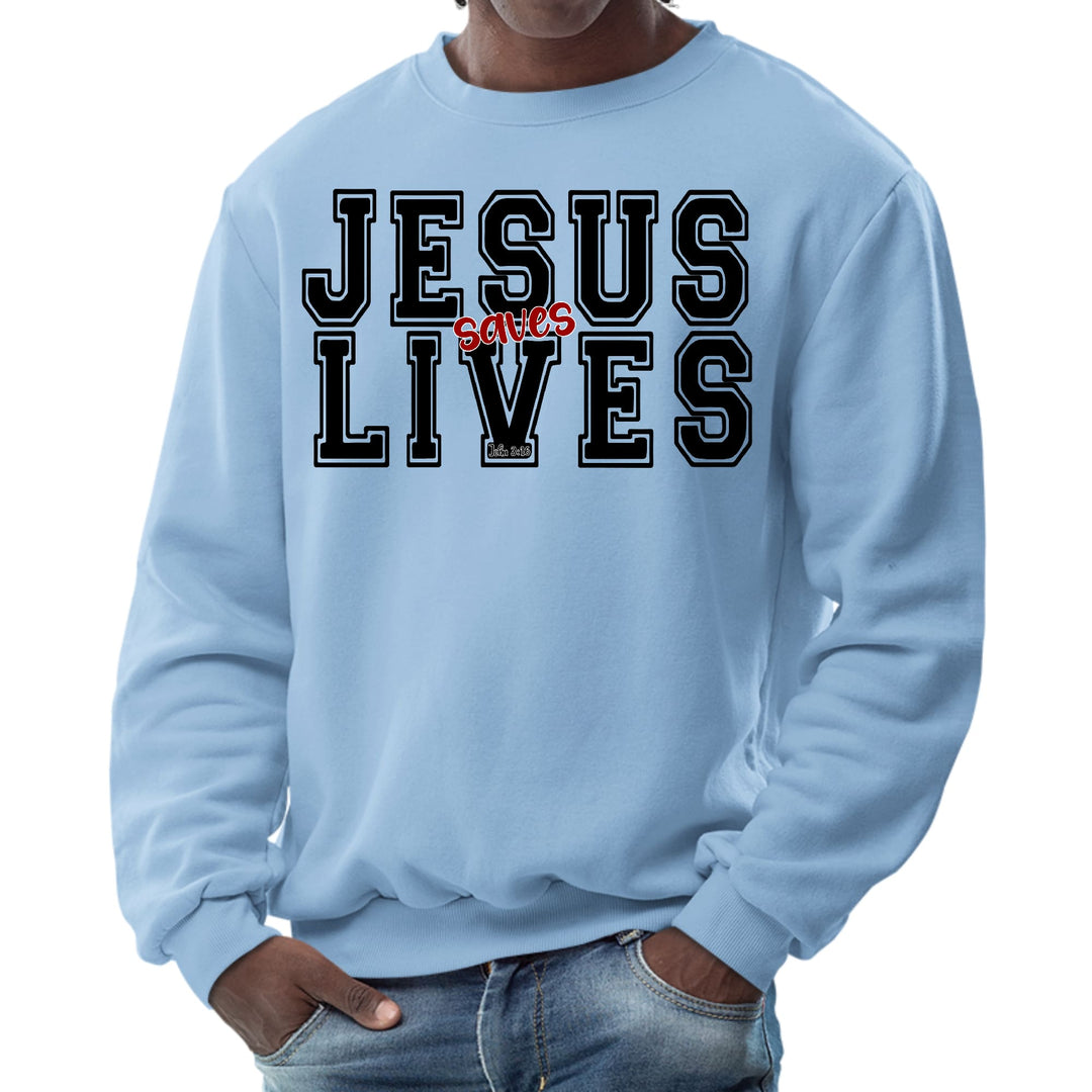 Mens Graphic Sweatshirt Jesus Saves Lives Black Red Illustration - Mens