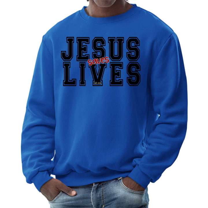 Mens Graphic Sweatshirt Jesus Saves Lives Black Red Illustration - Mens