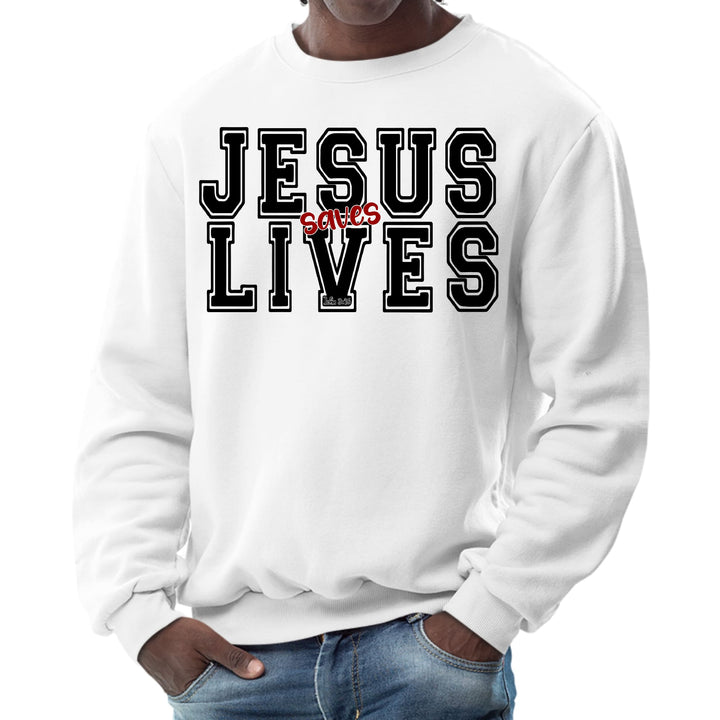 Mens Graphic Sweatshirt Jesus Saves Lives Black Red Illustration - Mens