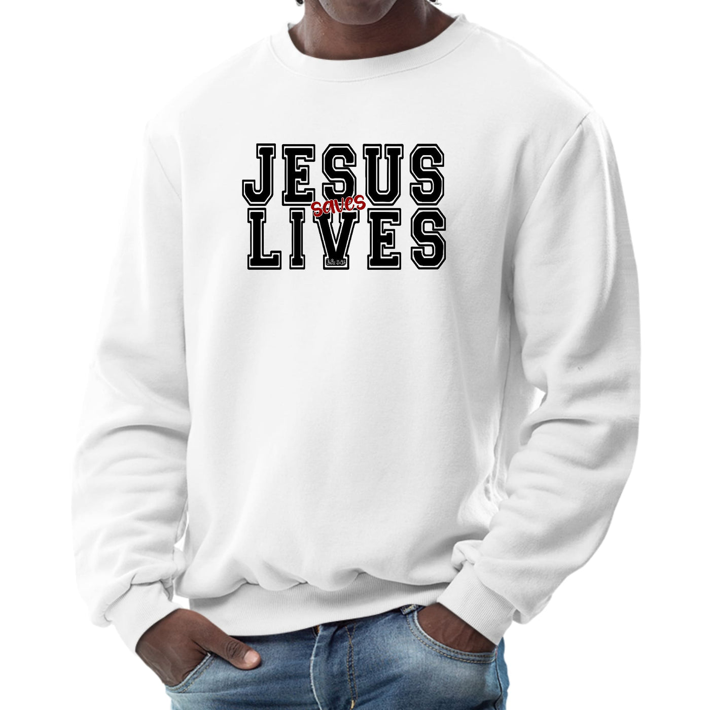 Mens Graphic Sweatshirt Jesus Saves Lives Black Red Illustration - Sweatshirts