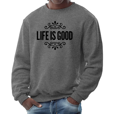 Mens Graphic Sweatshirt Life Is Good Word Art Illustration Black - Mens
