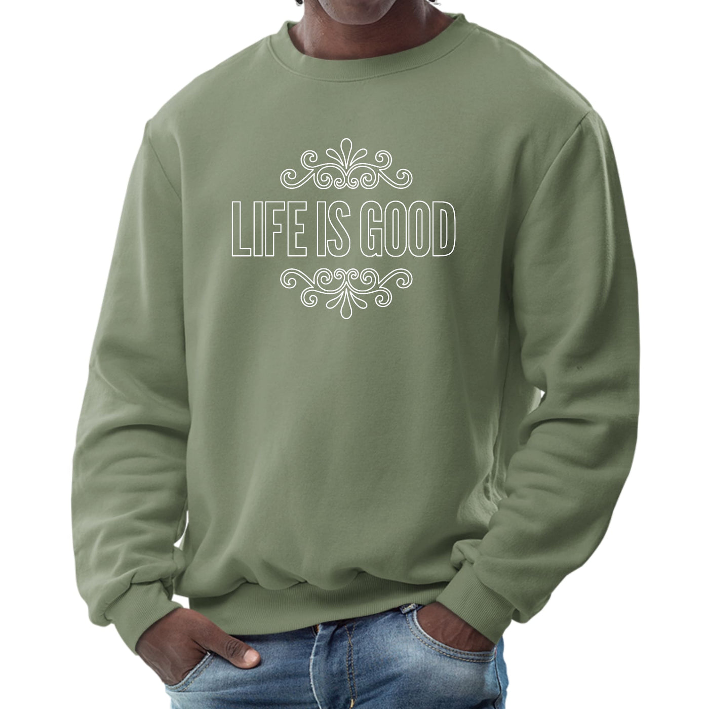 Mens Graphic Sweatshirt Life Is Good Word Art Illustration White - Mens