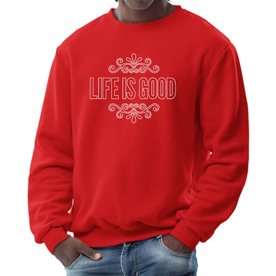 Mens Graphic Sweatshirt Life Is Good Word Art Illustration White - Mens