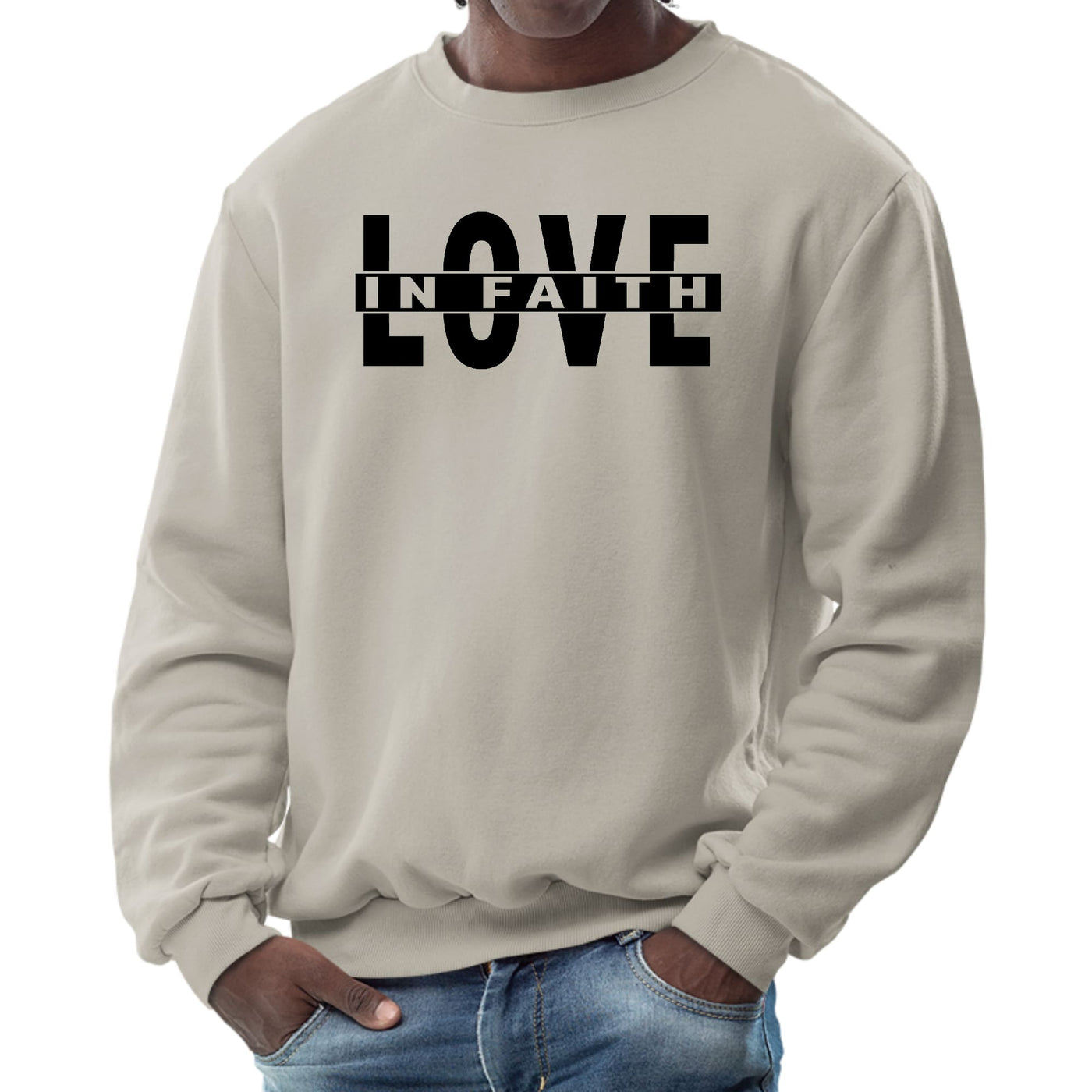 Mens Graphic Sweatshirt Love In Faith Black Illustration - Mens | Sweatshirts