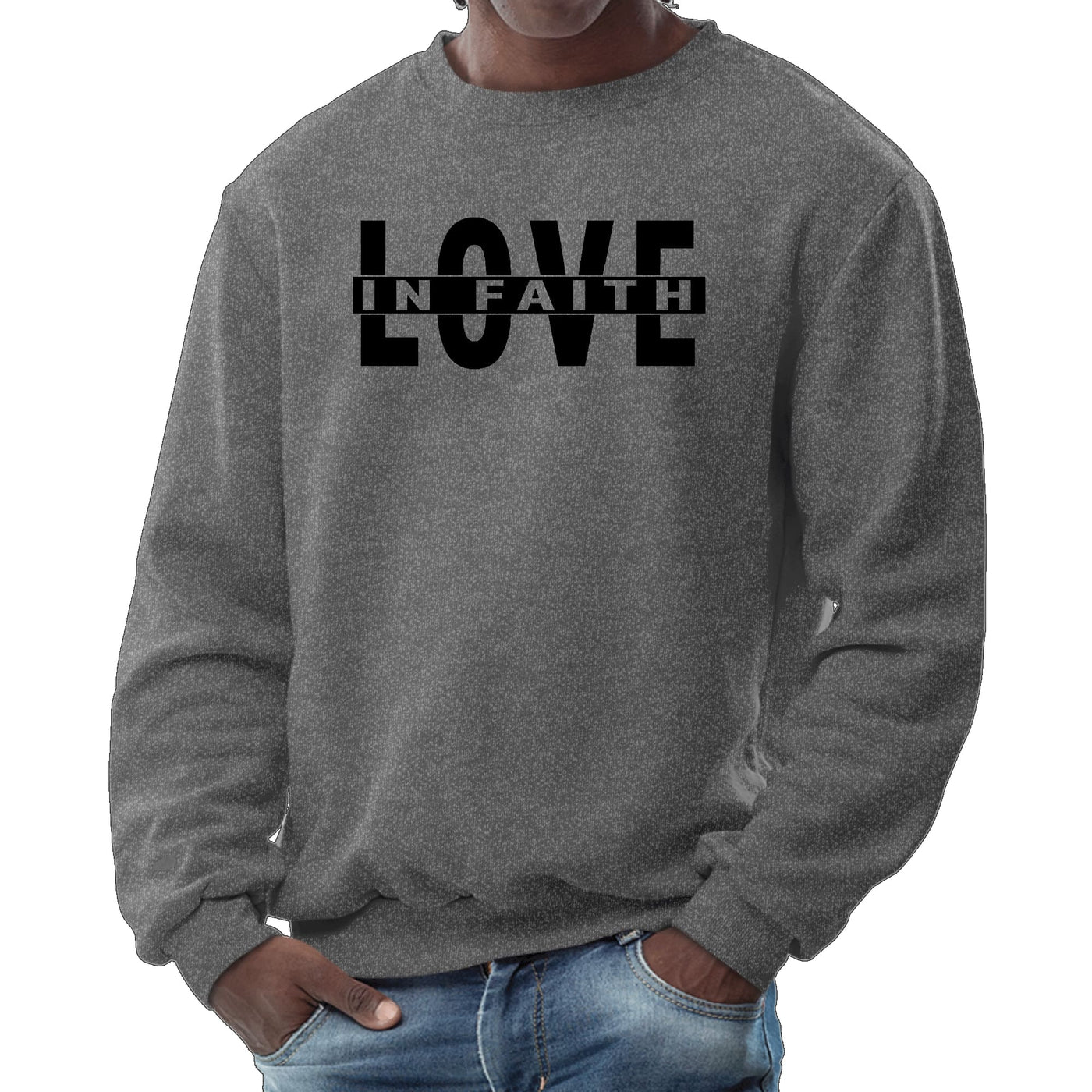 Mens Graphic Sweatshirt Love In Faith Black Illustration - Mens | Sweatshirts