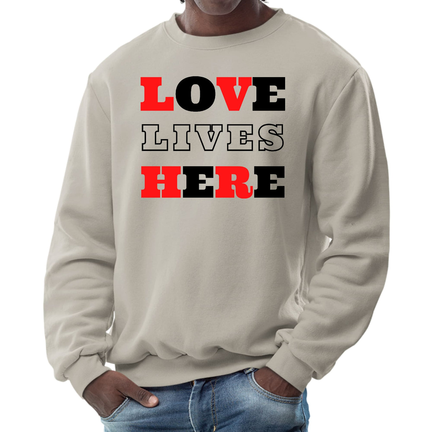 Mens Graphic Sweatshirt Love Lives Here Christian Red Black - Mens | Sweatshirts
