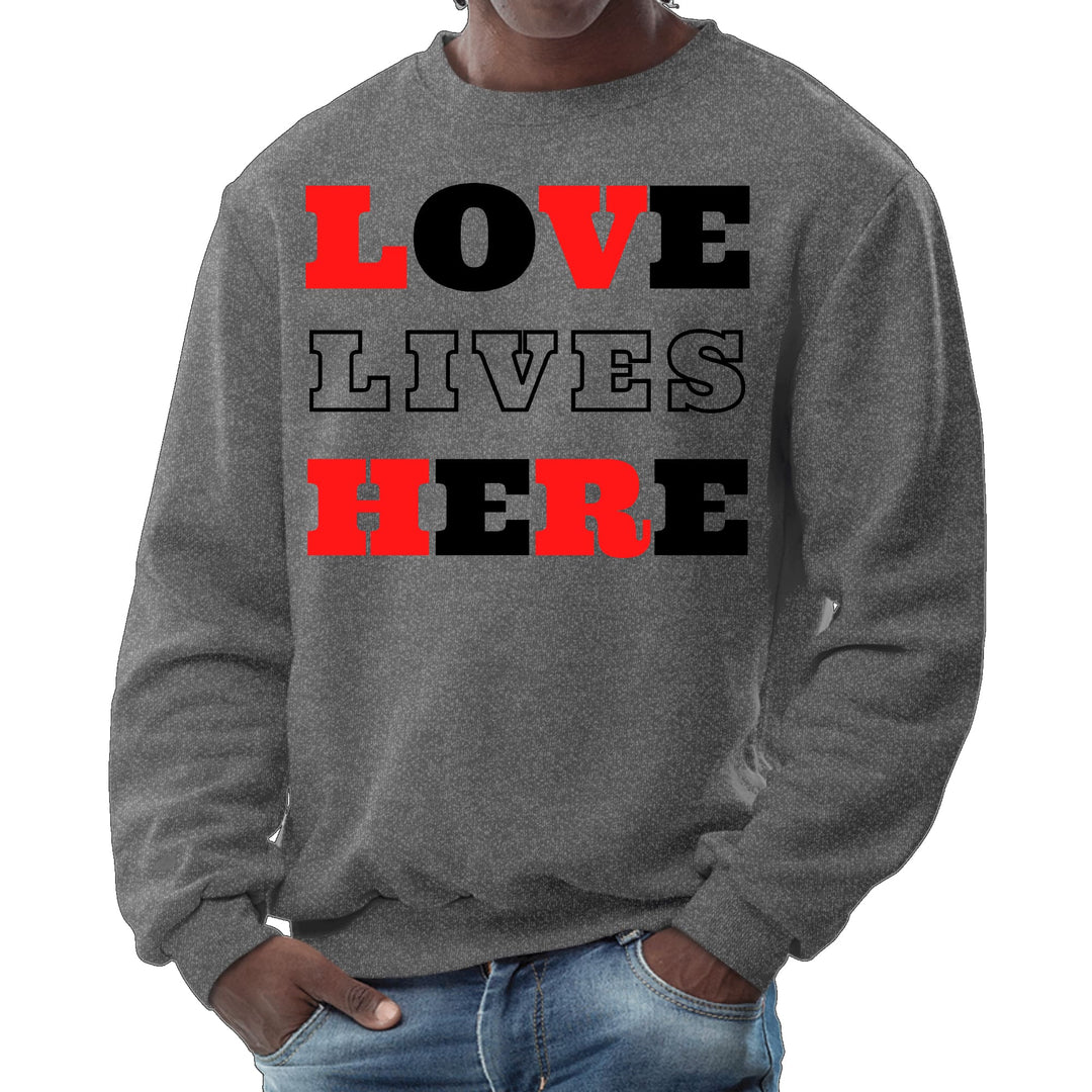 Mens Graphic Sweatshirt Love Lives Here Christian Red Black - Mens | Sweatshirts