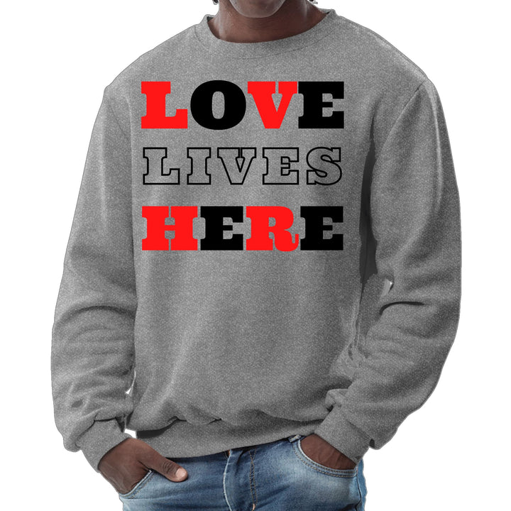 Mens Graphic Sweatshirt Love Lives Here Christian Red Black - Mens | Sweatshirts