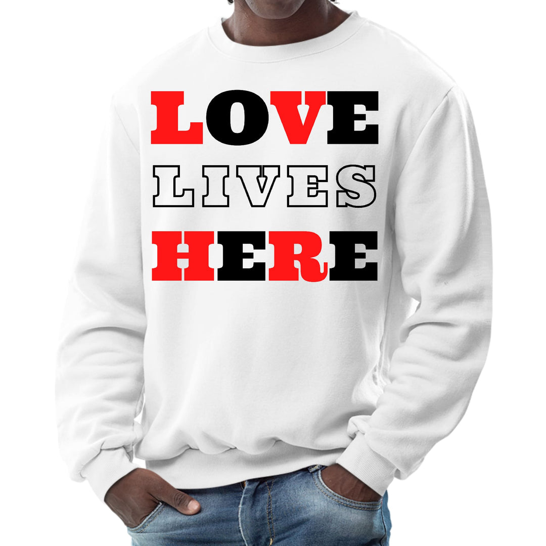 Mens Graphic Sweatshirt Love Lives Here Christian Red Black - Mens | Sweatshirts