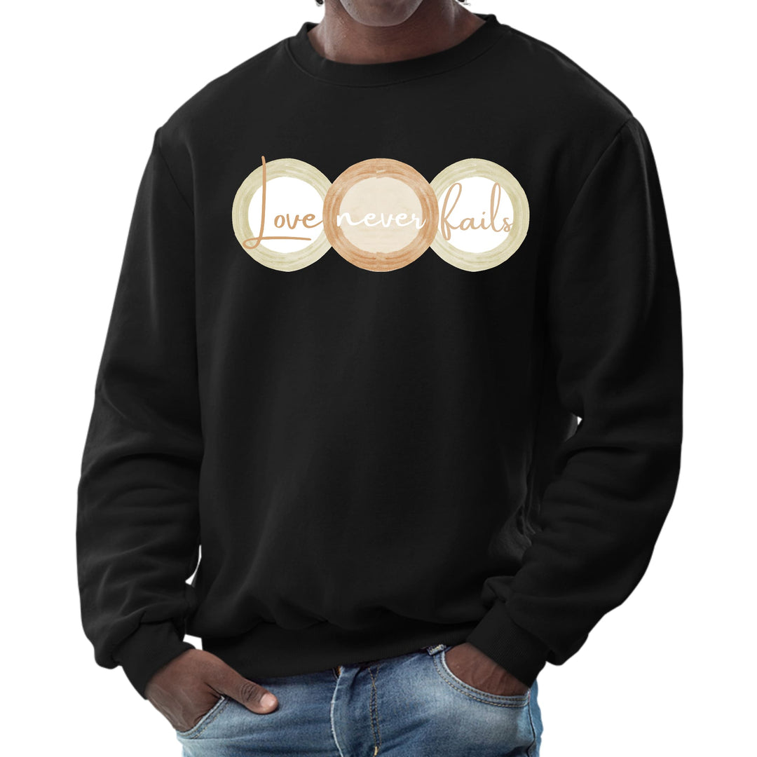 Mens Graphic Sweatshirt - Love Never Fails - Pastel Brown Beige Green - Mens