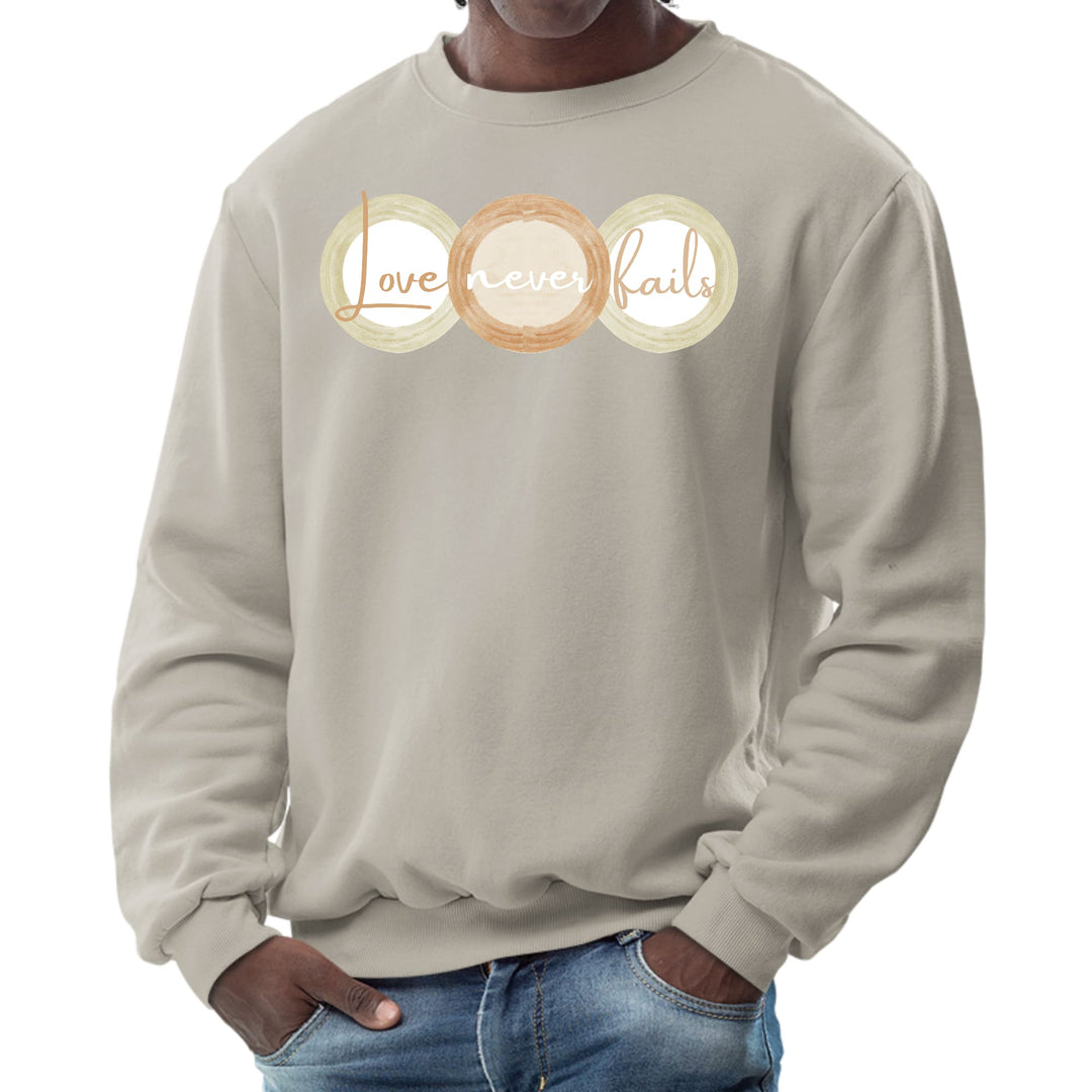 Mens Graphic Sweatshirt - Love Never Fails - Pastel Brown Beige Green - Mens