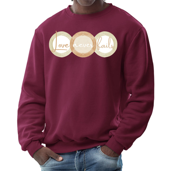 Mens Graphic Sweatshirt - Love Never Fails - Pastel Brown Beige Green - Mens